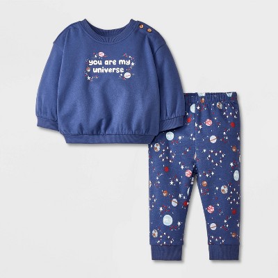 Image of Baby Girls' Universe Fleece Set - Cat & Jack™ Blue 3-6M