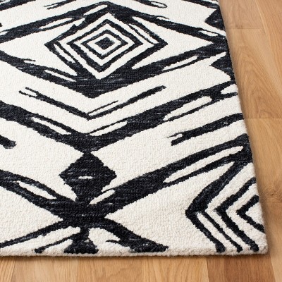 Elegant Square Black Hand-Tufted Wool Area Rug
