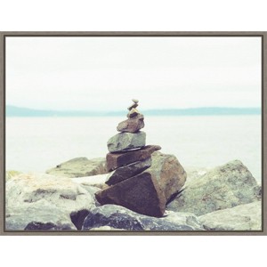 24" x 18" Bay Rocks and Beach II by Sonja Quintero Framed Wall Canvas - Amanti Art: Modern Style, Polystyrene Frame, Nature Scene - 1 of 4