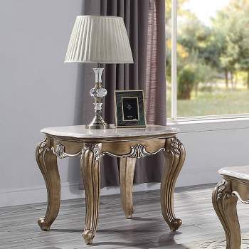 28" Elozzol Accent Table Marble & Antique Bronze Finish - Acme Furniture
