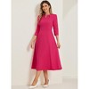 INSPIRE CHIC Women's Elegant Split Neck Side Zipper Pockets 3/4 Sleeve Work A-Line Dress - 2 of 4