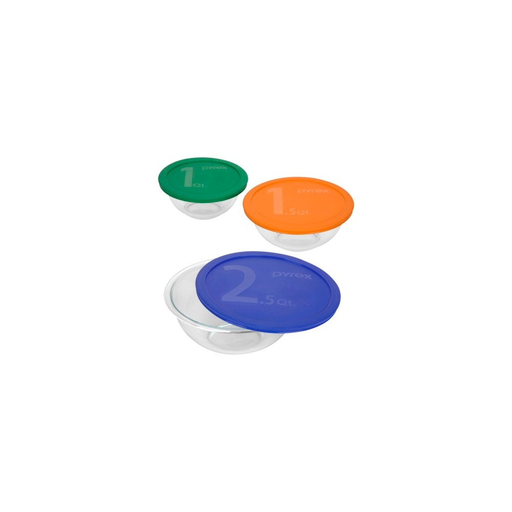 Pyrex Smart Essentials Mixing Bowl Set with Multicolor Lids 6 piece