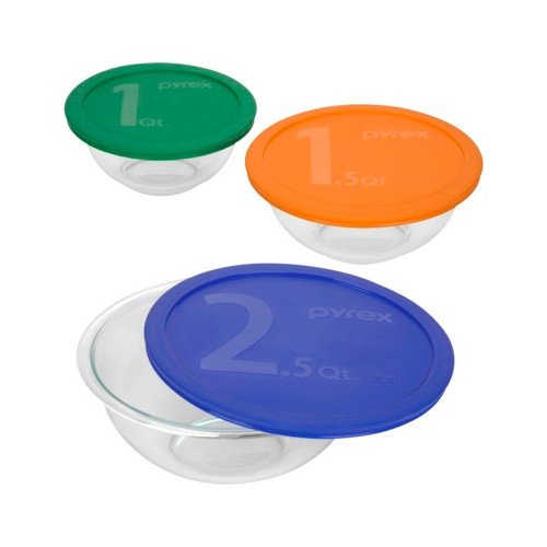 Pyrex Smart Essentials Mixing Bowl Set with Multicolor Lids 6 piece