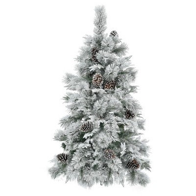 VisioGear Craft Activity Kits 4FT Pre-Lit Spruce Snow Flocked Christmas Tree with Pine Cones, Artificial Xmas Tree, Multicolor