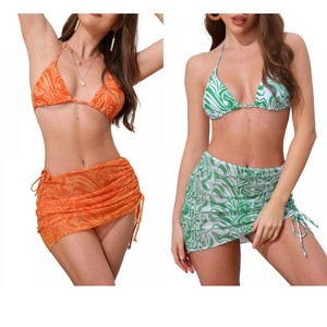 INSPIRE CHIC Women's Water Ripples Colorblock Halter Tie Back Top Triangle Bottom Mesh Cover Up Swimwear Bikini 2 Sets - 1 of 4