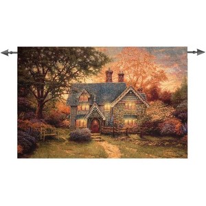 Manual Woodworkers and Weavers Gingerbread Cottage Tapestry Wall Hanging – KIN Design 53" x 35" Holiday Textile Art Decor - 1 of 3