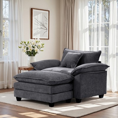 Busaurus Oversized Chenille Accent Chair with Ottoman