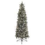 Home Heritage Anson 7-Foot Pencil Slim Pine Flocked Artificial Christmas Tree Prelit with 350 Clear Incandescent Lights, 938 PVC Tips, and Stand