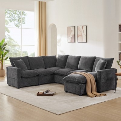 7/6/5/4 Seat Upholstered Sectional Sofa Couch, Modular Sofa with 2 Pillows 4M -ModernLuxe
