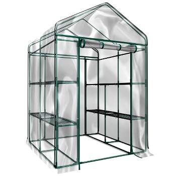 Nature Spring Walk-In PVC Greenhouse with 8 Shelves, Roll-Up Door and Steel Poles - Clear