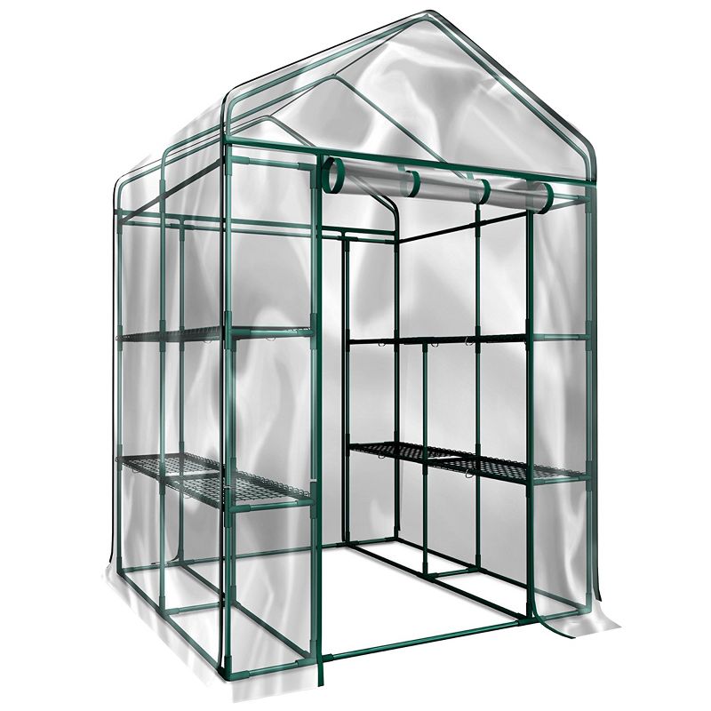 Nature Spring Walk-In PVC Greenhouse with 8 Shelves, Roll-Up Door and Steel Poles - Clear, 1 of 9