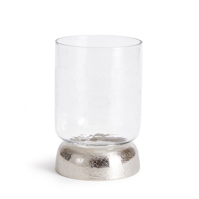 Chrome and Glass Hammered Hurricane Candle Holder