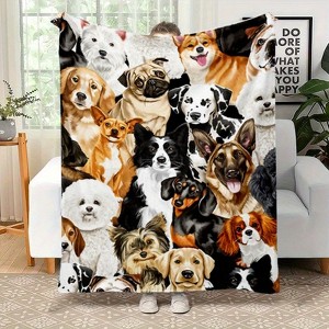 Lomsoe Cute Christmas Dogs Print Flannel Blanket - All Seasons Soft and Warm Throw Blanket for Bed, Napping, Camping, Travel, Office - 1 of 4