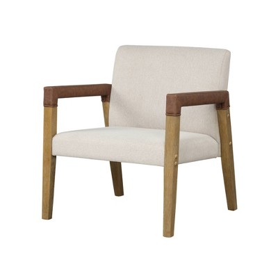 Hudson White Faux Leather and Wood Accent Chair
