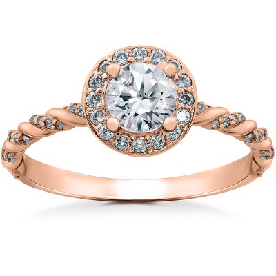 Pompeii3 1 1/3 ct Lab Created Diamond McKenna Halo Engagement Ring 14k White, Yellow, Rose Gold