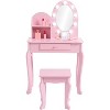 Kids Vanity Girls Princess Makeup Desk Set with Mirror, Stool, Drawer & Pretend Play Cosmetics, Wooden Dressing Table Toy for Toddlers - 3 of 4