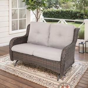 POCASSY 52" Wide Outdoor Loveseat, Rocking Glider All Weather Wicker Patio Gliding Loveseat with Deep Seat for Porch Balcony and Backyard - 1 of 4