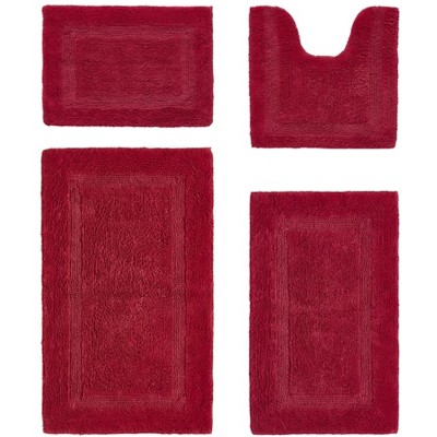 Lux Premium 100% Cotton Tufted Solid Reversible 4 Piece Bath Rug Set – Ultra-Soft, Water-Absorbent, Durable, Machine Washable Bathroom Rug