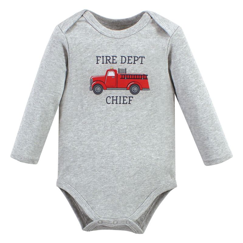 Hudson Baby Infant Boy Cotton Long-Sleeve Bodysuits, Fire Truck, 3 of 6