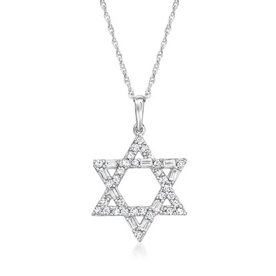Ross-Simons 0.25 ct. t.w. Baguette and Round Diamond Star Of David Pendant Necklace in 14kt White Gold Size 16