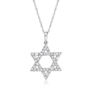 Ross-Simons 0.25 ct. t.w. Baguette and Round Diamond Star Of David Pendant Necklace in 14kt White Gold Size 16 - 1 of 3
