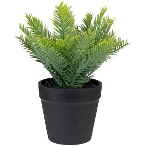 Northlight 7.5" Green Artificial  Yew Plant in Black Pot - 1 of 4