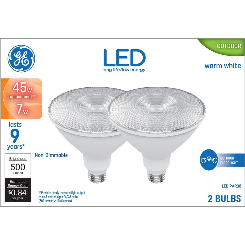 GE 2pk 7W 45W Equivalent Basic LED Outdoor Floodlight Bulbs Warm White, 6 of 8