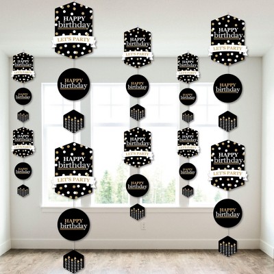 Big Dot of Happiness Adult Happy Birthday - Gold - Birthday Party DIY Dangler Backdrop - Hanging Vertical Decorations - 30 Pieces