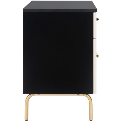 Genevieve Mid-Century Mahogany 2-Drawer Nightstand in Black/White Washed