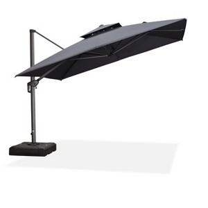 PURPLE LEAF Cantilever Outdoor Umbrella with Base Large Patio Hanging Double Top Square Offset Umbrella 360° Rotation - 1 of 4