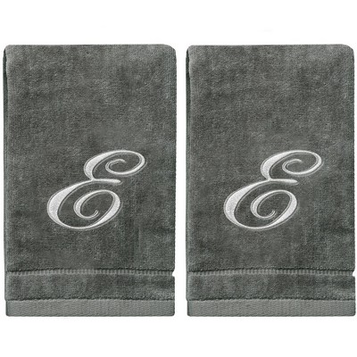 Creative Scents Gray Fingertip Monogrammed Towels Silver Embroidered