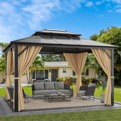10'x12' Hardtop Gazebo, Aluminum Frame Permanent Pavilion, Double Polycarbonate Roof Canopy, Outdoor Gazebos Canopy for Garden, Lawns, Patio