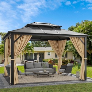 10'x12' Hardtop Gazebo, Aluminum Frame Permanent Pavilion, Double Polycarbonate Roof Canopy, Outdoor Gazebos Canopy for Garden, Lawns, Patio - 1 of 4