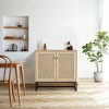 2-Door Rattan Storage Cabinet, Sideboard Buffet Accent Cabinet with Storage, Kitchen Cupboard for Living Room, Hallway, Entryway, Light Oak+Black - 3 of 4