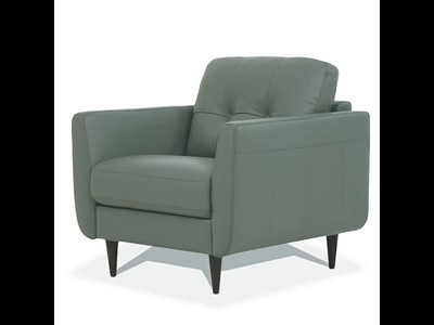 Radwan Pesto Green Leather Accent Chair with Wood Legs