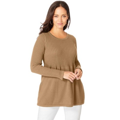 Jessica London Women's Plus Size Ribbed Baby Doll Tunic Sweater