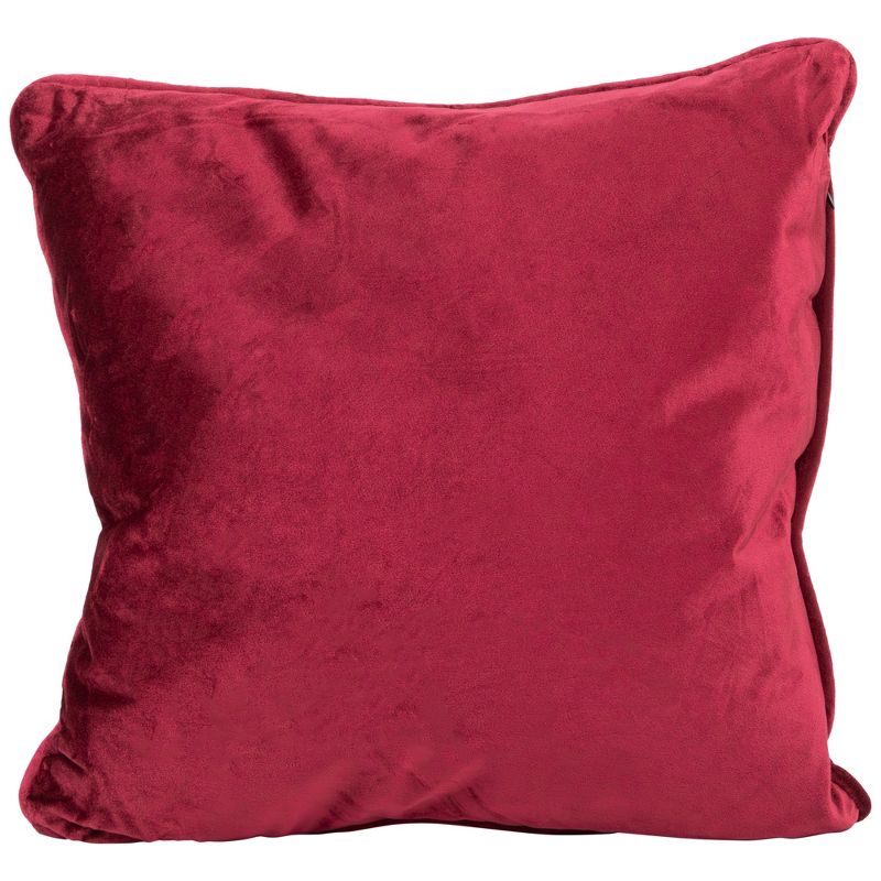 Northlight 17" Solid Wine Red Velvet Plush Square Throw Pillow with Piped Edging, 1 of 6