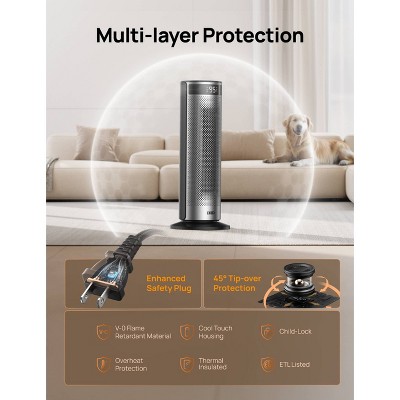 DREO 1500W Solaris Plus 20" Portable Oscillating Ceramic Space Heater for Home with Remote and Thermostat 12H Timer Silver — detail 5