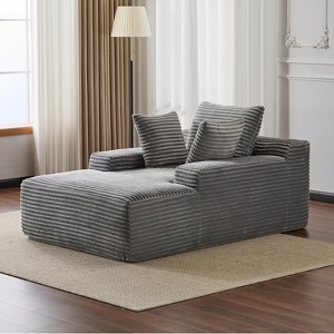 KTMBDW Oversized Chaise Lounge Chair Cozy Cloud Couch, Modern Plush Corduroy Upholstered Sleeper Sofa Daybed with 3 Throw Pillows and Wide Armrest - 1 of 4