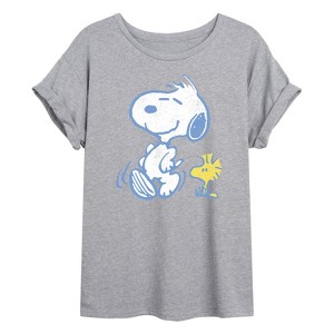 Women's - Peanuts - Snoopy and Woodstock Pastel Oversized Graphic T-Shirt - 1 of 4