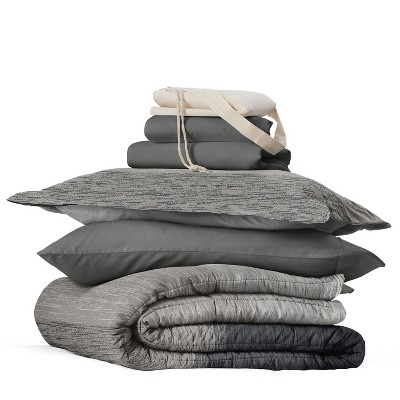 Becky Cameron 8PC Dorm Bedding Bundle, Patterned Comforter Set, Solid Sheet Set, Pillows, Laundry Bag - Becky Cameron, Forget Me Not Navy, Twin Extra Long — фото 8