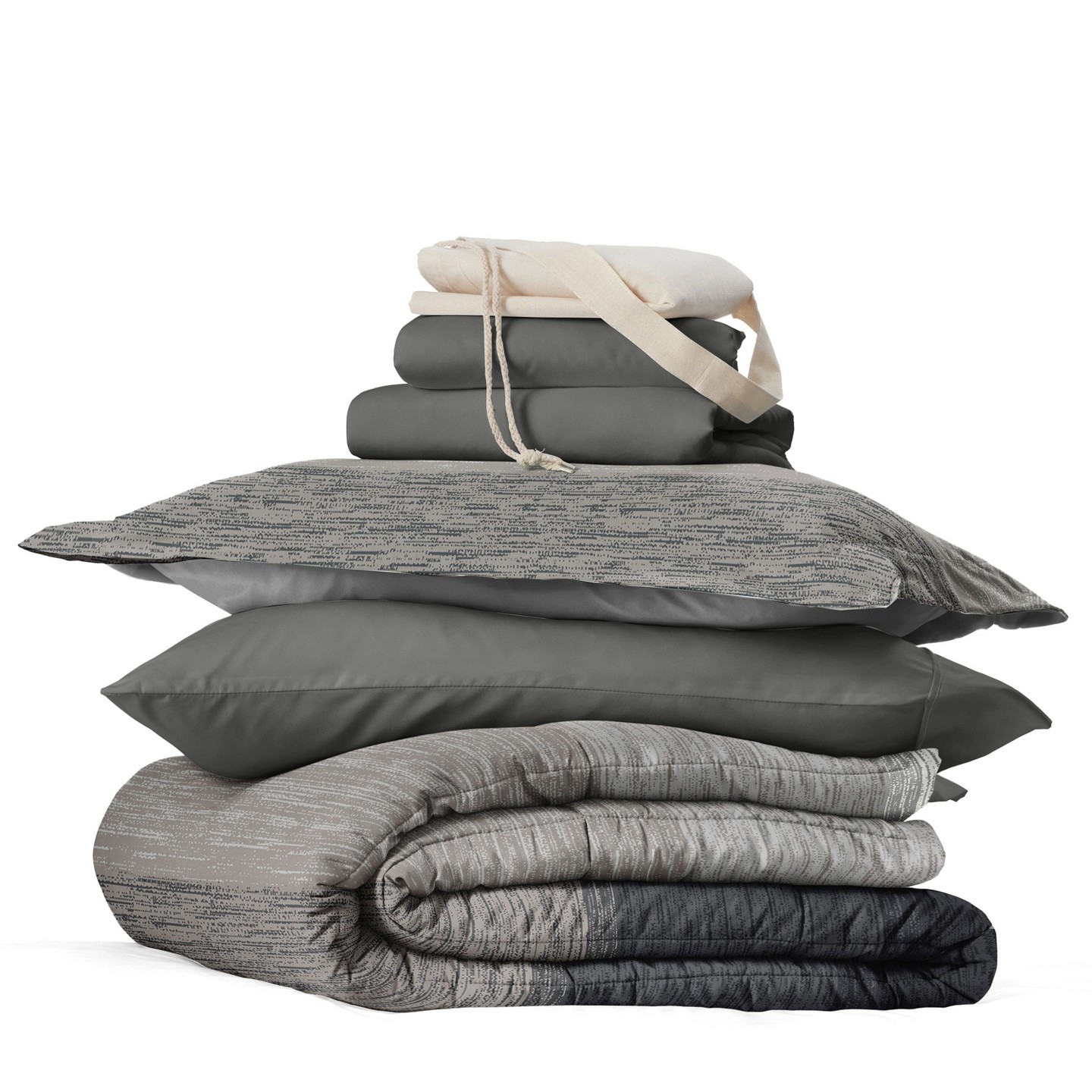 Комплекты постельного белья Becky Cameron 8PC Dorm Bedding Bundle, Patterned Comforter Set, Solid Sheet Set, Pillows, Laundry, цвет: Серый — фото 8