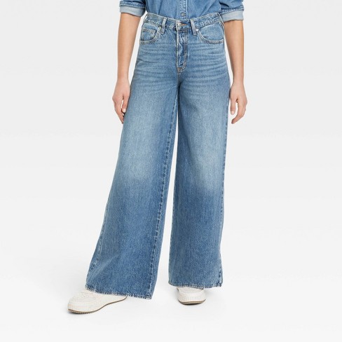 Women's Mid-rise Cargo Baggy Wide Leg Utility Jeans - Wild Fable