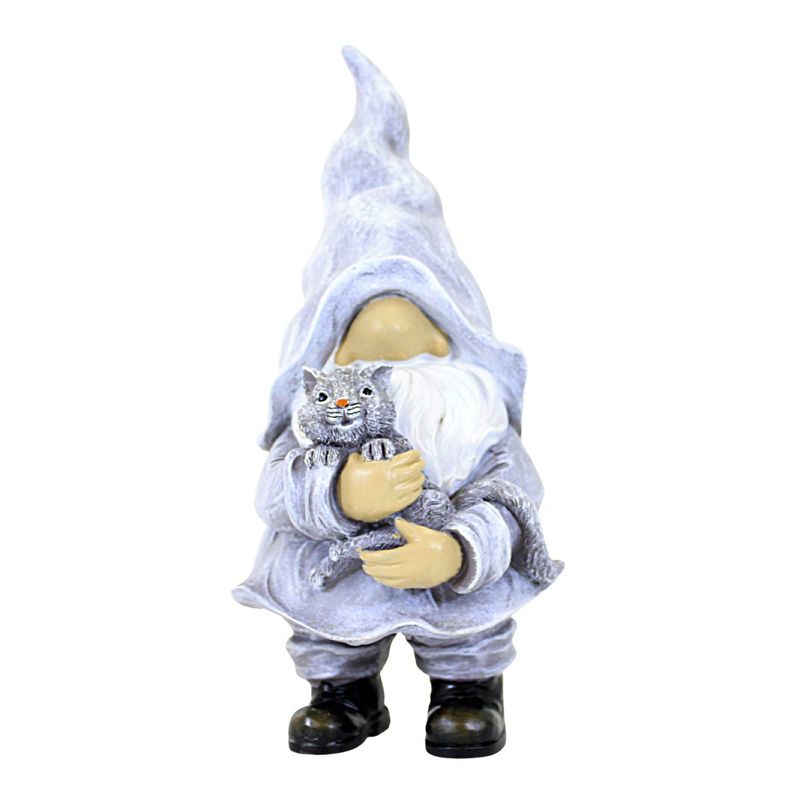 12.0 Inch Gnome With Kitten Garden Statue Gnome Figurines, 1 of 4