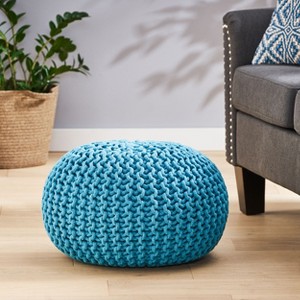 Airsurfer Bean Bag Chairs Contemporary Pouf with Knit Weave Design in Aqua Cotton, 20x20x14 inches - 1 of 4