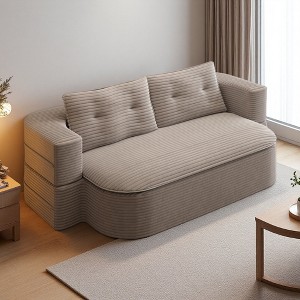 78.7" Plush Corduroy 2-in-1 Foldable Sofa with Blanket, 2 Pillows & Deep Seat - 1 of 4
