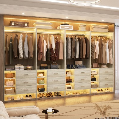 Aheaplus 30'' Freestanding Closet Organizer with Hanging Rods and Drawers, Closet System with Storage Shelves