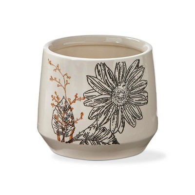 tagltd Let It Bee Flower Print Planter Large Glazed Ivory Stoneware, 5.38L x 5.38W x 4.48H inches, Holds Up to 4 inch Drop in Pot
