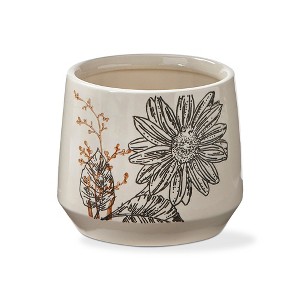 tagltd Let It Bee Flower Print Planter Large Glazed Ivory Stoneware, 5.38L x 5.38W x 4.48H inches, Holds Up to 4 inch Drop in Pot - 1 of 1