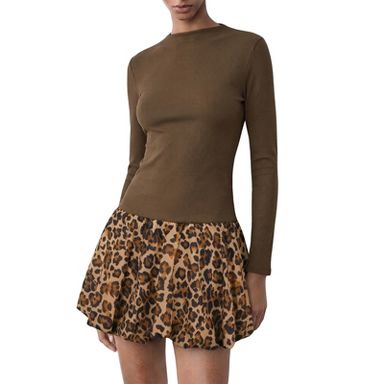 imily bela flowy mini dress Womens Mock Neck Long Sleeve Ruffled Skirt Design Leopard Print XL : Target Puff sleeve